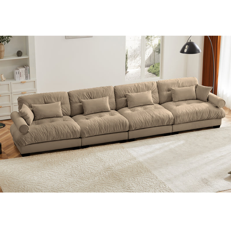 Super Comfort Oversized Modular Velvet Sectional Sofa Couch with Movable Ottoman,Corner Sectional with Bolstered Armrests, Deep Seat Cloud Couch, Convertible L Shaped Couch for Living Room Camel
