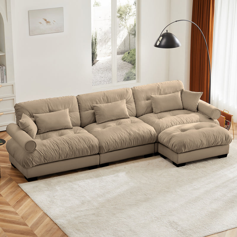 Super Comfort Oversized Modular Velvet Sectional Sofa Couch with Movable Ottoman,Corner Sectional with Bolstered Armrests, Deep Seat Cloud Couch, Convertible L Shaped Couch for Living Room Camel