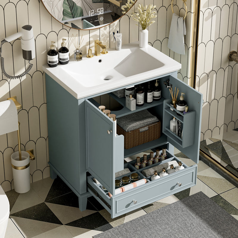 30' Bathroom Vanity with Sink Combo, Multi-functional Bathroom Cabinet with Doors and Drawer, Solid Frame and MDF Board, Green