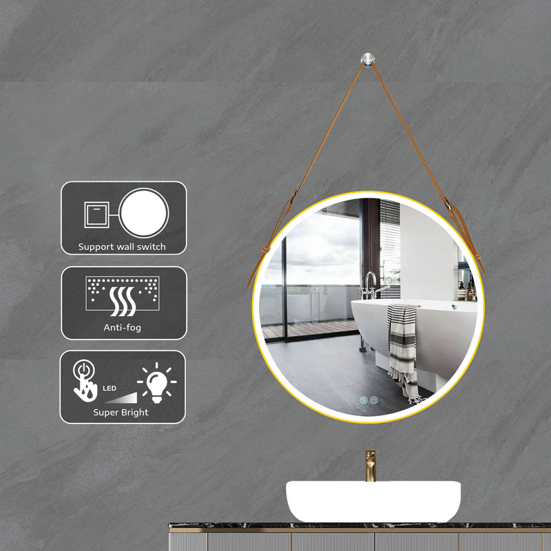 Bathroom LED Mirror 24 Inch Round Bathroom Mirror with Lights Smart 3 Lights Dimmable Illuminated Bathroom Mirror Wall Mounted Large LED Mirror Anti-Fog Lighted Vanity Mirror