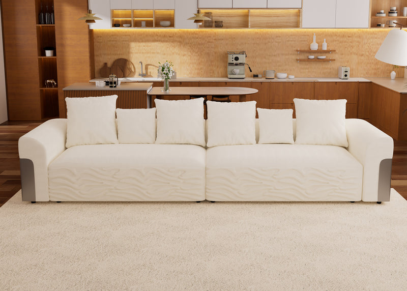 127.4' Oversized Modular Sectional Sofa, Modern Large Sectional Couches for Living Room, 4 Deep Seat Sofa Comfy Cloud Couch with Pillows, Chenille, White