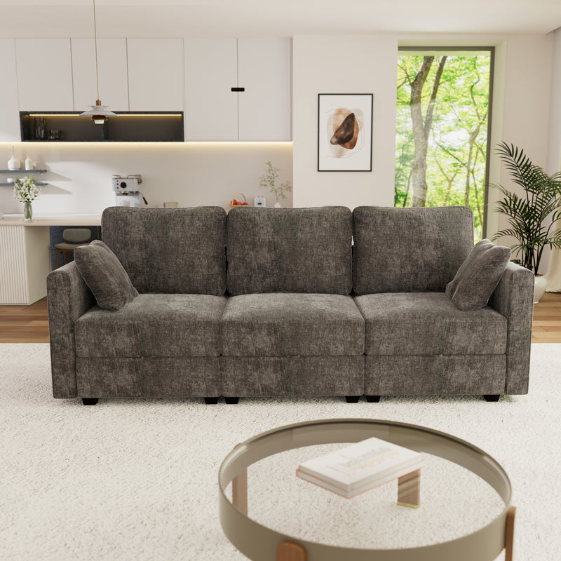Modular Sectional Sofa Convertible Sofa Couch Set with Storage for Living Room, Modern 3 Seater Modular Sectional Couch (Grey)
