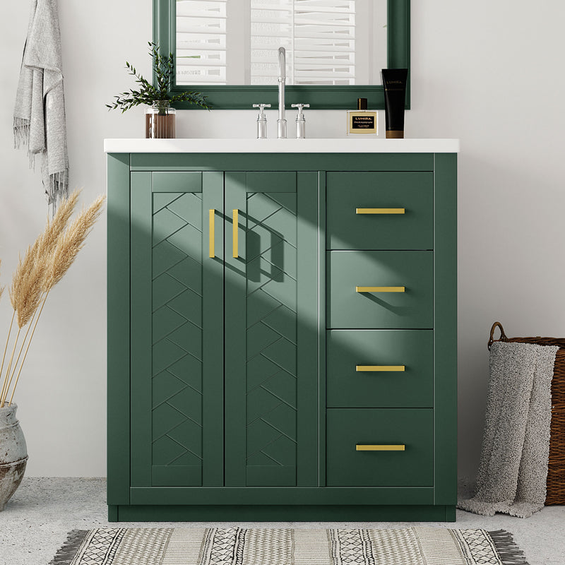 30'' Bathroom Vanity with Ceramic Sink Combo, Solid Wood Frame Bathroom Storage Cabinet, Freestanding Vanity Set with 3 Drawers& Soft Closing Doors
