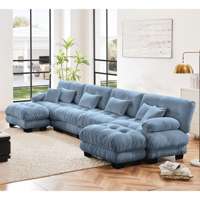 Free Combination Modular Sectional Sofa,U Shaped Couch for Living Room, 4-Seater Comfy Cloud Couch with 2 Ottomans, Chenille Blue