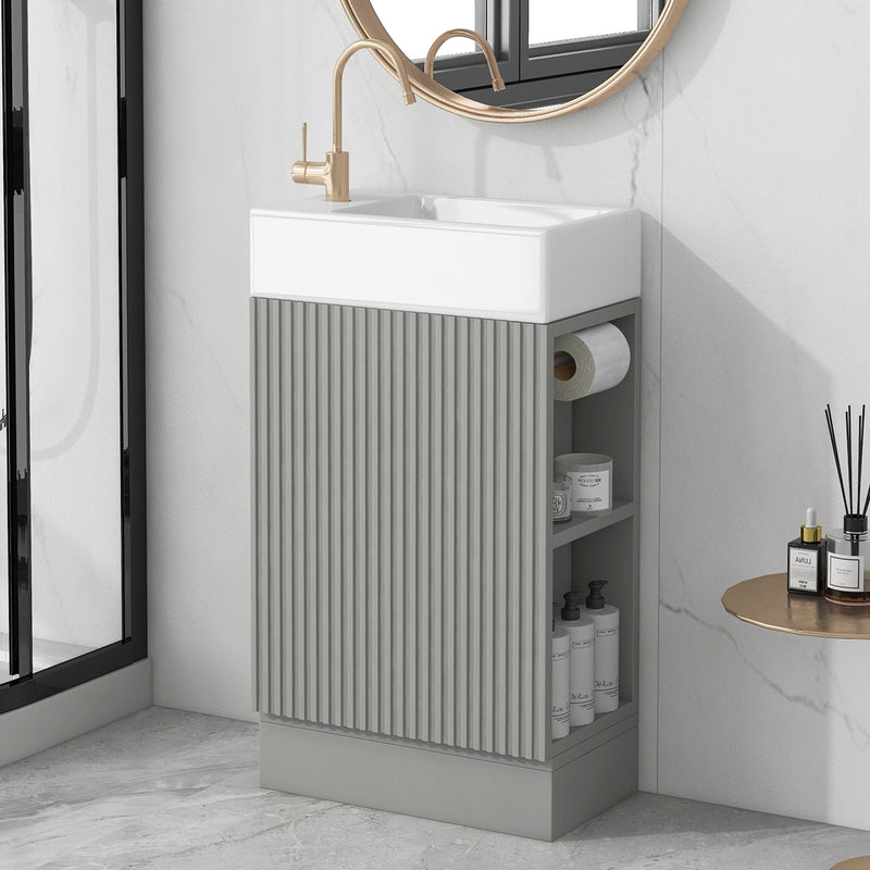 18.6' Bathroom Vanity with Sink, Bathroom Vanity Cabinet with Two-tier Shelf, Left or Right Orientation, Grey  (Old Sku:WF308491AAE)