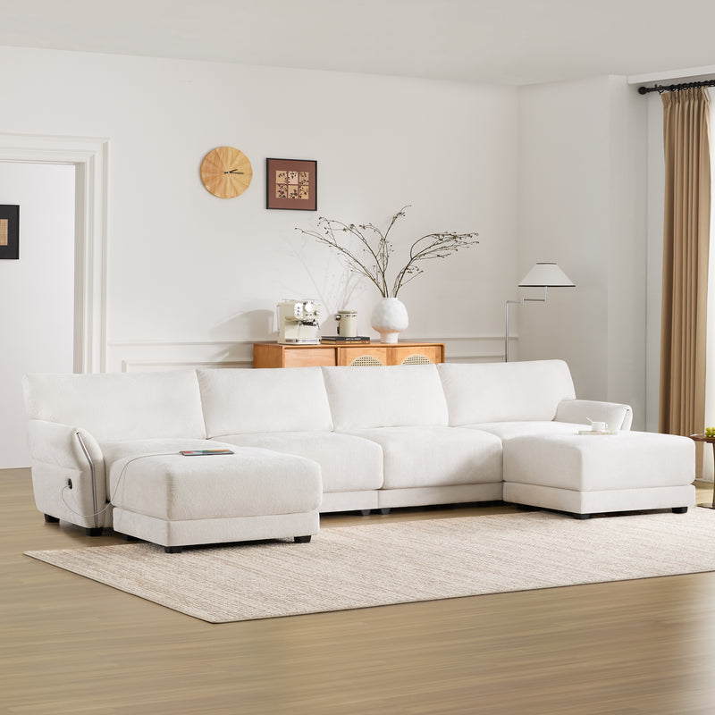[VIDEO]142' Modular Sectional Sofa, U-Shape with Extra-Wide Seat Cushion, USB and Type-C Charger, Petal Armrest Design, High Density Foam, Free Movement Ottoman, Wood Frame, Chenille, 6 Seat, 3 Colors
