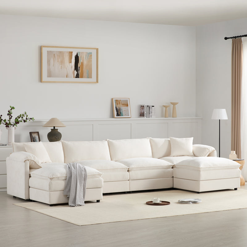 [VIDEO] 136' Chenille Modular Sectional Sofa with Deep and Wide Seat,U Shaped Cloud Couch Set with Double Cushions,6 Seat Sofa with Movable Ottomans,Oversized Indoor Furniture for Living Room,3 Colors
