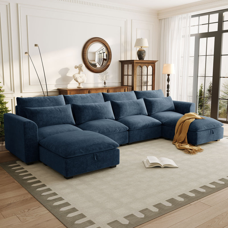 U_Style U-shaped Freely Transformable Modular Corner Sofa with Two Ottomans, Suitable for Living Rooms, Studies, Home Theaters, and More.