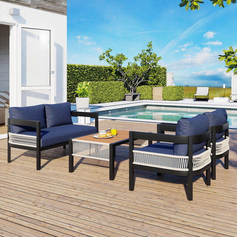 U_Style Multi-person Outdoor Iron Sofa Set with A table, Rattan Decoration, Waterproof, Rust-proof, Suitable for Garden, Lawn Use