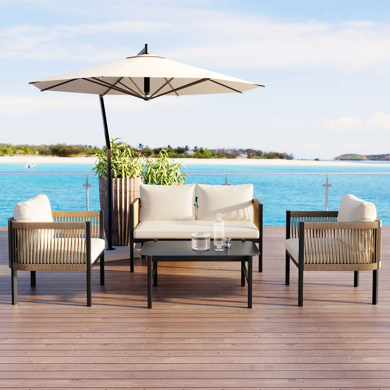 U_Style Multi-person Outdoor Sofa Combination with A Table, Suitable for Garden, Backyard and Balconies